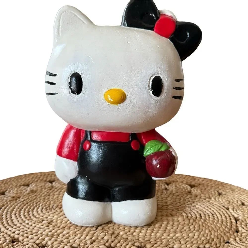 Hello Kitty Doll with Apple Ceramic Hand Painted Bank Black Red and White